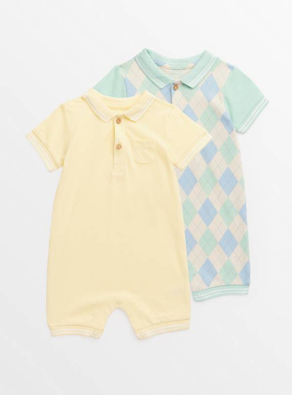 Pastel Argyle Short Sleeve Rompers 2 Pack  Up to 3 mths